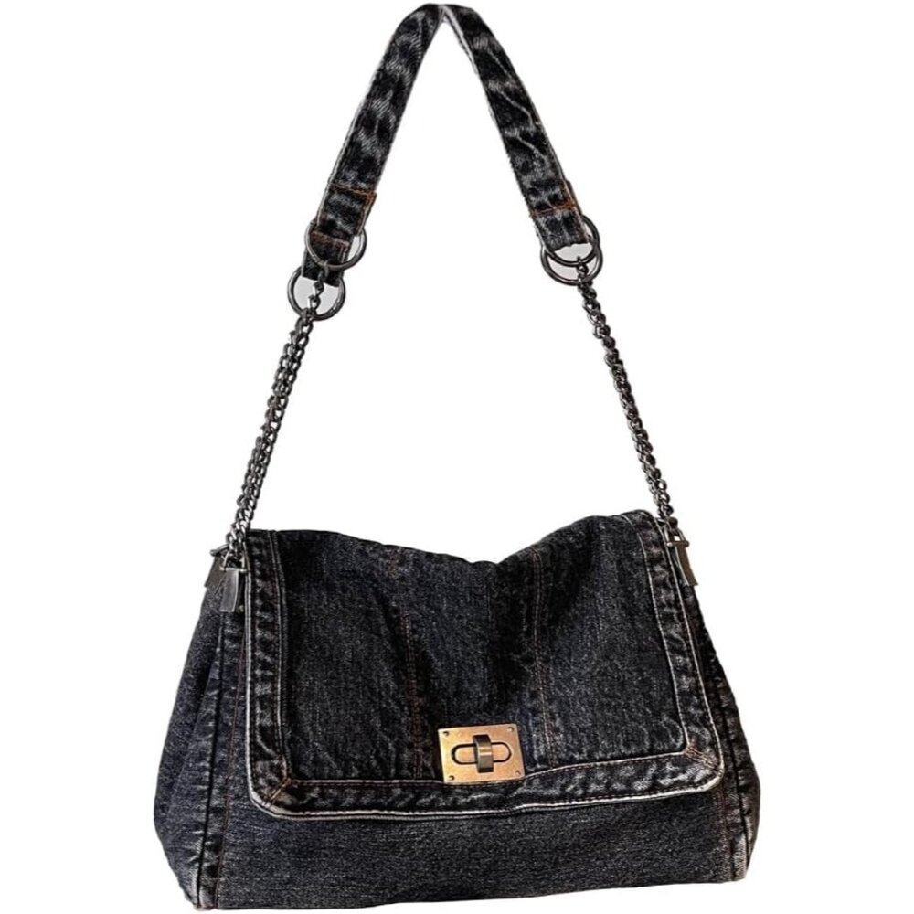 Denim Shoulder Bag for Women Jean Tote Bag Adjustable Chain Strap Crossbody Bags